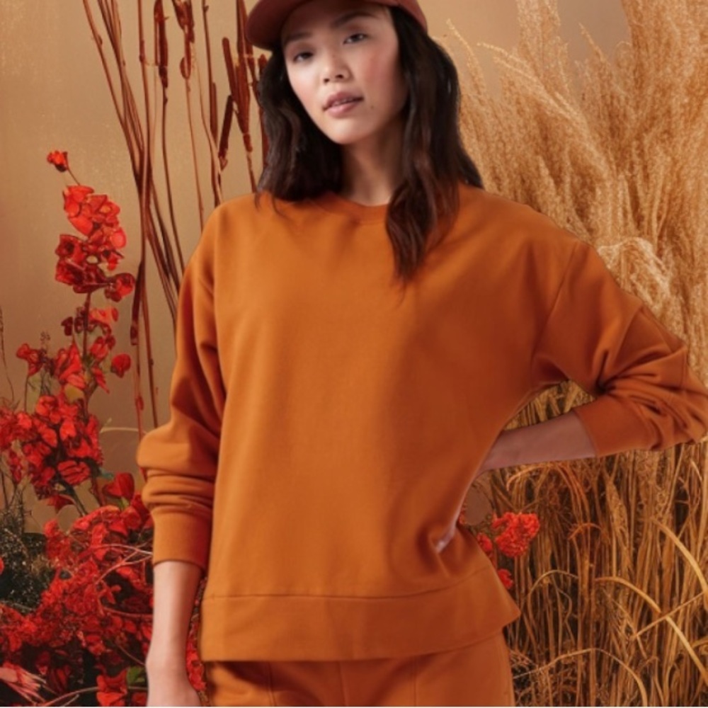 ATHLETA RETROPLUSH CREWNECK SWEATSHIRT IN FOLIAGE ORANGE SIZE LARGE - Picture 2 of 6